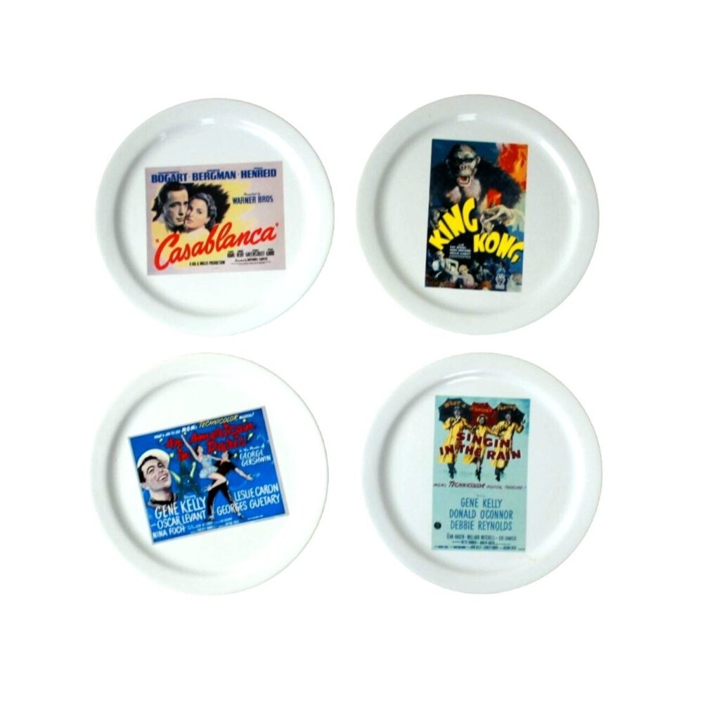 Set Of 4 Pottery Barn TCM Archives Movie Poster Plates Casablanca King Kong Sing - Picture 1 of 10